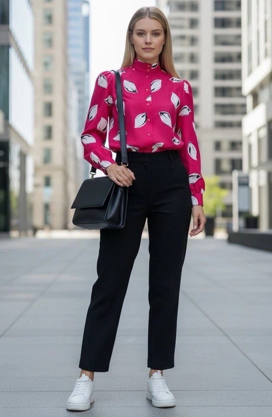 Vintage Hot Pink Jonquil Blouse | 80s 90s | Mod Bold Officecore | New Wave Vibe